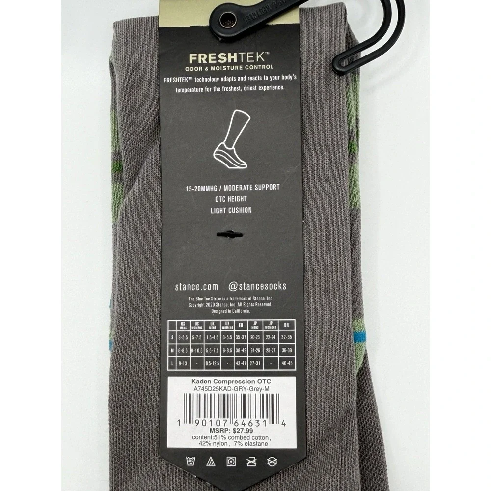 Stance Kaden Compression OTC Socks Grey Mens Medium A745D25KAD